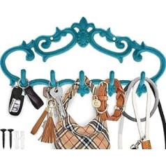 Comfify Cast Iron Wall Hook - Vintage Design with 5 Hooks - Keys, Towels, etc - Wall Mounting, Metal, Heavy Duty, Rustic, Vintage, Decorative Gift Idea - 12.9 x 6.1 - Blue