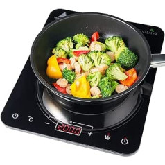 Induction Hob 2000 W Portable Single Hob Induction Hob Induction 10 Power Levels 10 Temperature Settings 3-Hour Timer Touch Control with Glass Surface Black