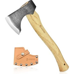 NedFoss Hippo Wooden Axe Columns, 33 cm High Carbon Steel Survival Axe with Sheath, Sharp Bushcraft Hatchet Weight 780 g, Splitting Axe, Universal Axe, Viking Hand Axe for Camping and Gardening