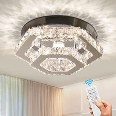 CXGLEAMING 13 Inch Modern Chandelier Crystal LED Ceiling Light Dimmable Hexagonal Flush-Mounted Chandelier Ceiling Light for Living Room Bedroom Bathroom Kitchen Dining Room (Remote Control)