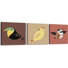 Piy gleznu iepakojums, kurā ir 3 HD Dzīvnieku audekla attēli Mākslas izdrukas Gleznas putns uz krāsaina fona Attēli Kanvas izdrukas Sienas mākslas dekors mājas dekorēšanai Jogas istabas Jaungada dāvana 30 x 30 cm Viegli pakarināma