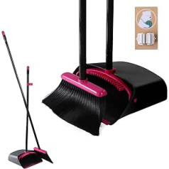 BEI & HONG Broom and Dustpan Set, Dustpan with 90.5/126 cm Long Handle, Upright Dustpan Set with 5 Stainless Steel Rods / 4 Layers Broom / 1 Brush Holder for Home, Office, Lobby Sweep