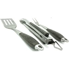 COLSEN Heavy Duty 3 Piece BBQ Tool Set, Stainless Steel Tongs, Spatula and Fork, Kitchen Utensil Set, Camping Accessories, Grey