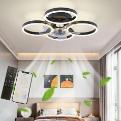 Diossad griestu ventilators ar apgaismojumu, LED griestu apgaismojums ar ventilatoru, 64 W griestu apgaismojums, tālvadības pults un lietotņu vadība, 6 ātrumu ventilatora apgaismojums, klusa griestu ventilatora gaisma (60 x 60 x 18 cm)