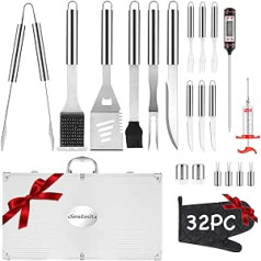 SENDAIST Heavy Duty Stainless Steel Barbecue Accessories Professional BBQ Accessories 32 Piece BBQ Utensil Set