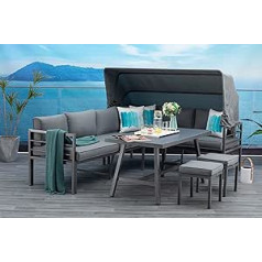 Mandalika Garden Hohe Dining Aluminium Lounge Newport, 3 in 1 mit Sonnendach und verstellbaren Kopfteilen/Garten Sitzgruppe