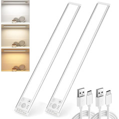 Hensam 40 cm Bewegungsmelder-Leuchten für den Innenbereich, 138 LED, USB, Wiederaufladbar, Unterschrank, Küche, Timer, batteriebetrieben, Magnetisch, für Schrank, Kleiderschrank, Treppen, 2 Stück