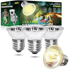 Luxvista E27 50W Dimmable Reptile Heating Bulb, Turtle Heat Lamp, UVA UVB Full Spectrum Solar Bulb for Reptiles and Amphibians, Pack of 4