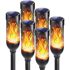 Moxled Solar Lights for Outdoor Garden, Pack of 6 Solar Torches with Realistic Flame Effect, IP65 Waterproof Garden Torches, Solar Lights for Outdoors, Backyards, Gardens, Lawn Lighting