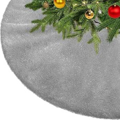 KONVINIT Christmas Tree Skirt Round Grey Christmas Tree Skirt Christmas Tree Rug with Shiny Silver Christmas Tree Skirt Made of Microfibre Faux Fur, Round, 90 cm