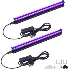 VAYALT 2 Pack UV Black Light Lamp, 8 W USB UV LED Black Light Lamp 385-400 Black Light Bar, UV gaismas caurule ar slēdzi diskotēkai, Glow Party, Ballīšu piederumi, Helovīna dekorēšana, Skatuves apgaismojums