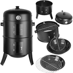 Smoker Oven, Charcoal Grill, Smoker, Diameter 44.5 x 80 cm, Smoking Bin, Includes Water Bowl, 2 Grill Grates (Diameter 37.5 cm), Adjustable Air Vent and Thermometer, for Smoking, Grilling and Cooking