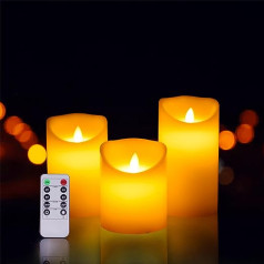 3 LED sveces Bezliesmas sveces ar baterijām darbināmas bezliesmas sveču gaismas 10 cm 12,5 cm 15 cm īsta vaska sveces statņa sveces tālvadības pults ar 10 taustiņiem ar 24 stundu taimeri