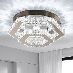 CXGLEAMING Crystal Ceiling Light, Modern Hexagonal Crystal Ceiling Lights for Semi-Flush Ceiling Mounting, Chrome LED Crystal Chandelier for Bedroom, Dining Room, Kitchen, Office (Cold White)