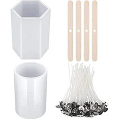 CENPEK Silicone Candle Moulds, 2 Candle Cylinder Moulds with 50 Candle Wicks, 4 Wooden Wick Holders, Pillar Candle Moulds