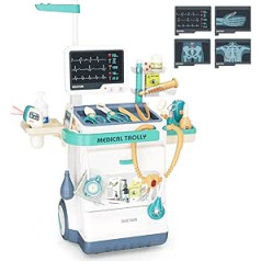 Kids Doctor Kit 26 Accessories Medical Stations Boys Girls Mobile Cart with Lights