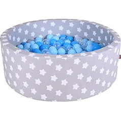 KNORRTOYS.COM 68163 Soft Ball Pit Grey White Stars 300 Balls Soft Blue/Blue Transparent