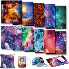 MJARTORIA Infusible Transfer Ink Sheets, 8/9/10, Unfusible Transfer Bundles Pre-Printed Dyed Ink Starry Sky Sublimation Paper T-Shirts, Cups, Coasters, Cups 30 x 25.5 cm