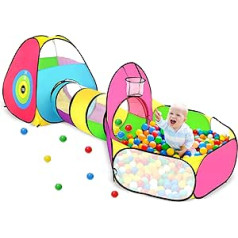 3-in-1 Kids Ball Pit for Toddlers with Play Tent and Baby Tunnel, Kids Playhouse with Crawling Tunnel, Christmas Birthday Toy, Gifts (3-in-1 Colorful Kids Ball Balls)