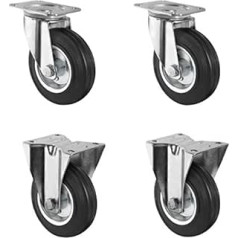 CASCOO SETSPFP200SWS4R0N Wheel Set 2 Swivel Castors, 2 Fixed Castors, Steel Rim, Solid Rubber, Diameter 200 mm, Transport Castors, Roller Bearing, Load 615 kg (Set of 4)