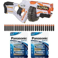 NERF Ultra One Motorised Blaster in Recyclable Packaging, 25 Nerf Ultra Darts + 2 x Panasonic Evolta C Alkaline Batteries, LR14, Pack of 2, 1.5 V