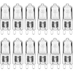 Haraqi komplektā ir 12 G9 halogēna spuldzes, 230 V 33 W, 380 lm G9 spuldze, 2800 K silti balta, kapsulas spuldzes ir regulējamas, nemirgo