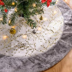 Lanpn Christmas Tree Blanket, 120 cm, Large Faux Fur Branch, Christmas Tree Blanket, Underlay Rug, Christmas Tree Skirt for Christmas Tree Decorations, Christmas Decoration (Gold, 120 cm)