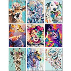 9-Piece Diamond Painting Set Animals 5D Diamond Painting Pictures Adults, DIY Diamond Painting Set Adults Personalised Craft Picture Set Decorations for Home Wall Decor (Set of 9, 30 x 40 cm)