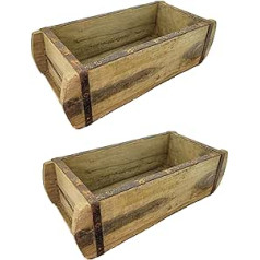 MC-Trend Set of 2 Unique Brick Shape Wooden Box with Metal Fittings in Brown Made of Reclaimed Wood 32 cm Rustic Storage Box Wooden Box Used Look Retro Country House Style Handmade Antique (Pack of 2)