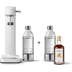 Aarke Carbonator 3 Water Carbonators, White Finish + 2 x PET Bottles 800 ml + Drink Mixer, Sharp Ginger