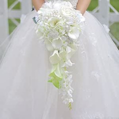 Iffo-Hochzeit-Bouquet, Calla Lilien, Rose, Diamanten, Perle. weiß