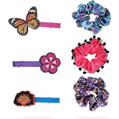 Disney Encanto Hair Clips and Scrunchie Set - 3 Disney Hair Clips and 3 Disney Hair Bobbles - Disney Hair Accessories