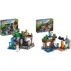 LEGO 21189 Minecraft The Skeleton Dungeon, komplekts ar alām, skeleta figūrām, ienaidnieka radībām un 21166 Minecraft pamesto raktuvju konstruēšanas komplekts, zombiju ala ar figūrām: Slime, Stīvs un zirneklis