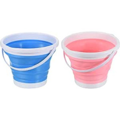 PATIKIL 10L Zusammenklappbar Eimer 2 Pack Tragbar Klappbar Strand Eimer Plastik Draußen Korb für Campen Angeln Autowäsche Blau Rosa