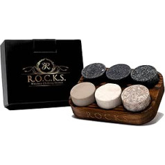 Rocks Whiskey Chilling Stones Whiskey Stones Gift Set - 6 Handmade Premium Granite Stones - Presentation & Storage Bowl Made of Hardwood R.O.C.K.S.