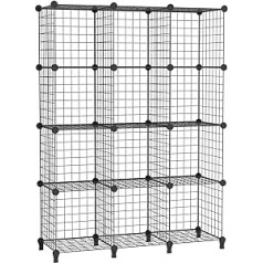 Awtatos USCIH12BE 12 Shelf Wire Cube Stackable Shelf Cube DIY Metal Grid Shelf Cube Book Shelf Cube Shelf with Doors for Living Room, Bedroom, Bathroom Black