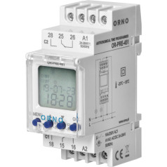 Elektroniskais astronomiskais un laika programmētājs, 100 programmas, 3 izvēlņu valodas, 2 releju izejas max.16A/230V, platums 2 moduļi, DIN TH-35mm
