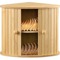 Navaris bambusa stūra maizes tvertne - stūra maizes tvertne, divi līmeņi - koka maizes kaste - kaste virtuvei - maizes grozs 30 x 30 x 31 cm - glabāšanas skapis