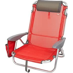 AKTIVE 62622 Beach Chair with Cushion, Foldable, 67 x 67 x 76 cm, 4 Positions, Red, with Carry Handle, Aluminium and TextiLENE, Multi-Coloured