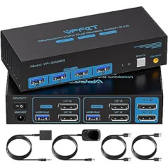 4K120Hz Displayport KVM Switch 2 PC 2 Monitors 8K60Hz DP1.4 KVM Switches USB 3.0 Dual Monitor 2 PC/Klēpjdatoriem Kopīgojiet 4 USB3.0 porti Atbalsts paplašinātais un kopēšanas režīms ar darbvirsmas kontrolieri un 2 USB