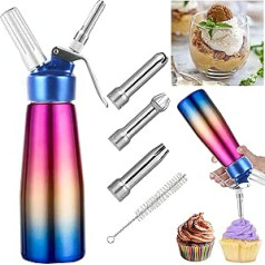 Comforty 500 ml Cream Dispenser Stainless Steel Whipped Cream Whipped Cream with Aluminium Body + 3 Nozzles and 1 Cleaning Brush for Desserts Pastries