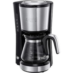 Russell Hobbs mini kafijas automāts kompakts nerūsējošais tērauds, 0,6l stikla krūze, līdz 5 tasītēm, taupošs, pastāvīgs filtrs, automātiska izslēgšana, 650 vati, sildvirsma, kompaktais filtra kafijas automāts 24210-56