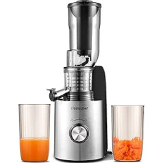 AMZCHEF 250 W Juicer Slow Juicer 85 mm Wide Shaft - Juicer Vegetable and Fruit Test Winner - Cold Press Juicer with 2 Patented Filters, Quiet Motor, Reverse Function - Silver