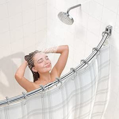 Izliekta dušas aizkaru sliede ar 24 gredzeniem - izturīgs leņķa stieņa dušas aizkars bez griestu kronšteina - dušas sliedes stūris nerūsējošs - 110-180 cm - izvelkama dušas aizkaru sliede vanna un duša