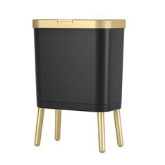 JINYCOME Small Kitchen Trash Bin, Slim Bathroom Bin with Lid, Waste Basket for Bedroom, Office, Toilet, Living Room (Black with Gold)