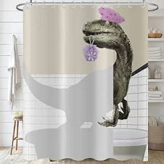 Hnmdmyi Shower Curtain Funny Dinosaur 180 x 200 cm, Cute Bathing Dino Raptor Children's Bath Curtain Cartoon Animal Children Creative Modern Waterproof Polyester Fabric Washable Bath Curtain