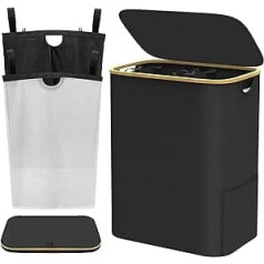 150 L Laundry Basket with 2 Compartments, Large Laundry Basket with Lid, Laundry Hamper with Laundry Separator, Removable and Washable Inner Pockets, Foldable Laundry Bag for the Bathroom (Black)