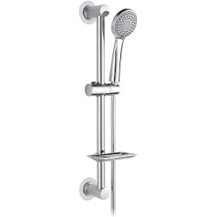 Ibergrif M20903-1 Shower Rail with Shower, Nail-Free Shower Head with Hose and Holder, Adjustable Shower Height, Shower Head Holder for Bathroom, Silver