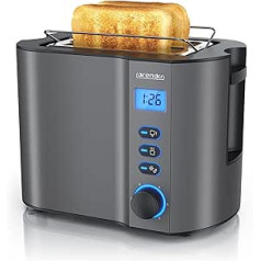 Arendo - Toaster 2 slices stainless steel with remaining time display - 800 Watt - Double wall housing - Integrated bun attachment - 6 browning degrees - short - Bread slice centring - Illuminated LCD