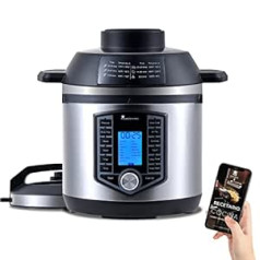 MasterPro FryCook Hot Air Fryer, Fryer and Pressure Cooker, 1500 W, Programmable Pressure Cooker, with 44 Automatic Functions, 12 Programmes, Made of Stainless Steel, Non-Stick Coating, 6 L